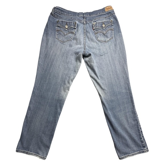 Levis 505 Jeans Womens 16M Blue Straight Leg Medium Wash Denim Distressed - Picture 1 of 16